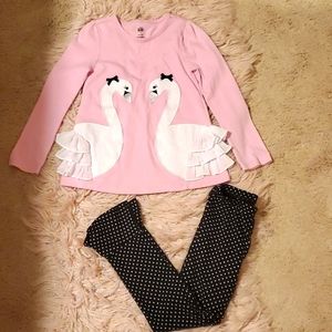 Beautiful Swans 2 pc outfit bell bottom polka-dot leggings size 6 in girls